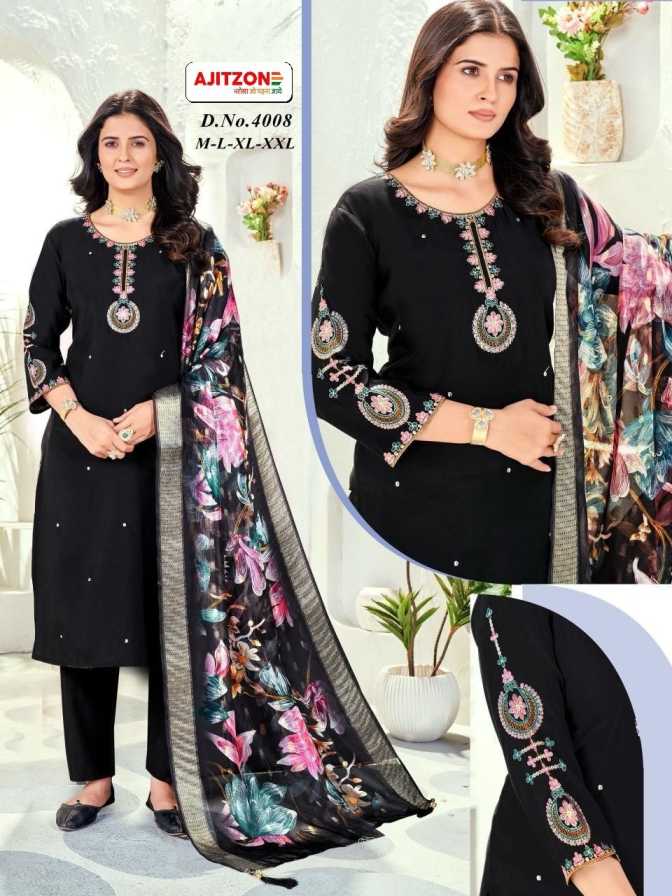 Women Black Embroidered Round Neck Kurta Pant Set with Digital Floral Dupatta | Party Wear Suit M-XX