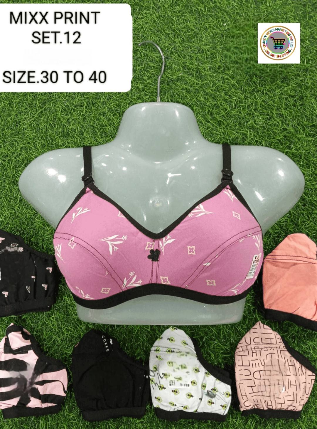 Mixx Print Bra for Women Pack of 12 | Cotton Printed Daily Use Bra | Size 30 to 40 Combo | Multicolo