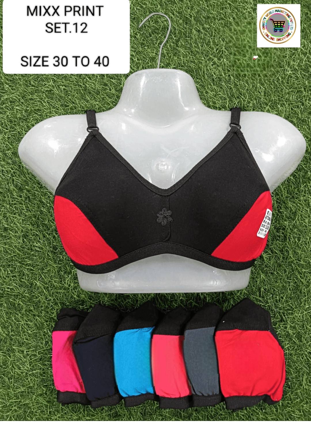 Mixx Print Dual Color Bra Pack of 12 | Size 30-40 Cotton T-shirt Bra | Multicolor Sports Style Combo