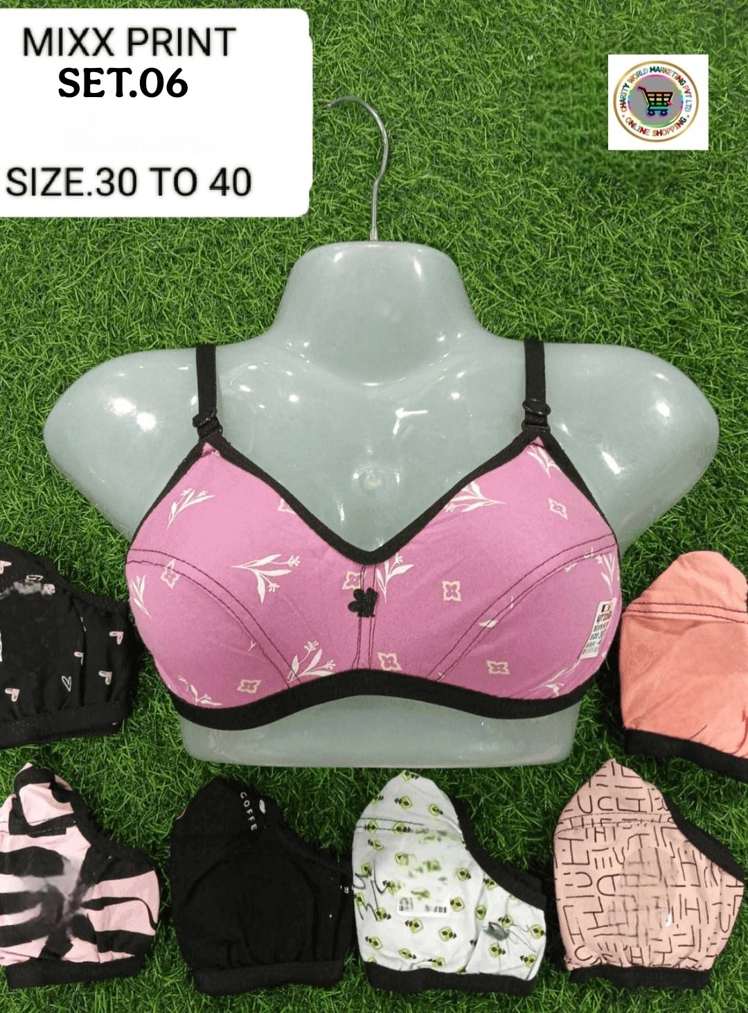 Mixx Print Bra for Women Pack of 6 | Cotton Printed Daily Use Bra | Size 30 to 40 Combo | Multicolor
