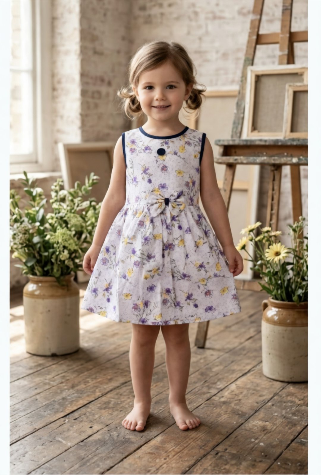 Baby Girl Floral Frock Dress | Cotton Summer Party Wear Frock | 1-4 Years Sleeveless Bow Dress | Whi